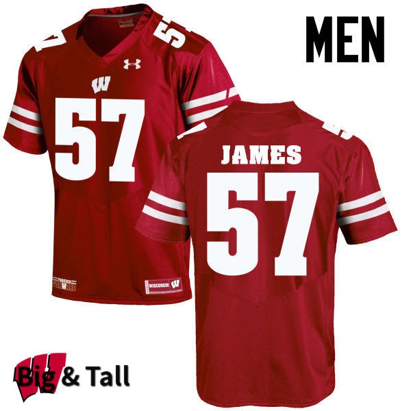 Wisconsin Badgers Men's #57 Alec James NCAA Under Armour Authentic Red Big & Tall College Stitched Football Jersey NT40C85RE